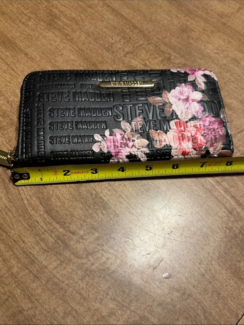 Steve Madden Black Wallet with Pink Floral Print and Gold Hardware